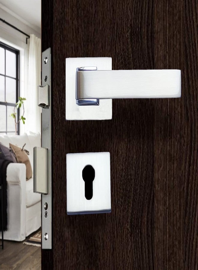 أتوم طقم مقبض باب على شكل وردة مع قفل | تشطيب فضي ساتان | 3 مفاتيح | قفل بطول 10 بوصات | طقم قفل مزدوج بستة أذرع للأبواب، الحمامات، غرف النوم، غرف المعيشة - Image 1